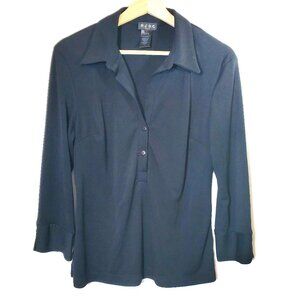 Vintage BCBG Paris Black 3/4 Sleeve Jersey Knit Henley Top Women's Large L